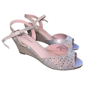 Lauren Lorraine Helene Women's 8.5 Glitter Rhinestone Gem Wedge Sandals